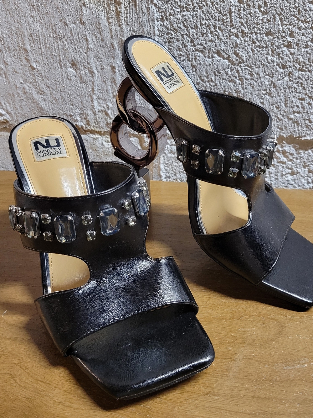 NU Ninety Union Black Jeweled Leather Mules